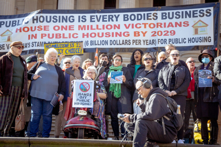 Public Housing Everybody's Business rally on parliament steps